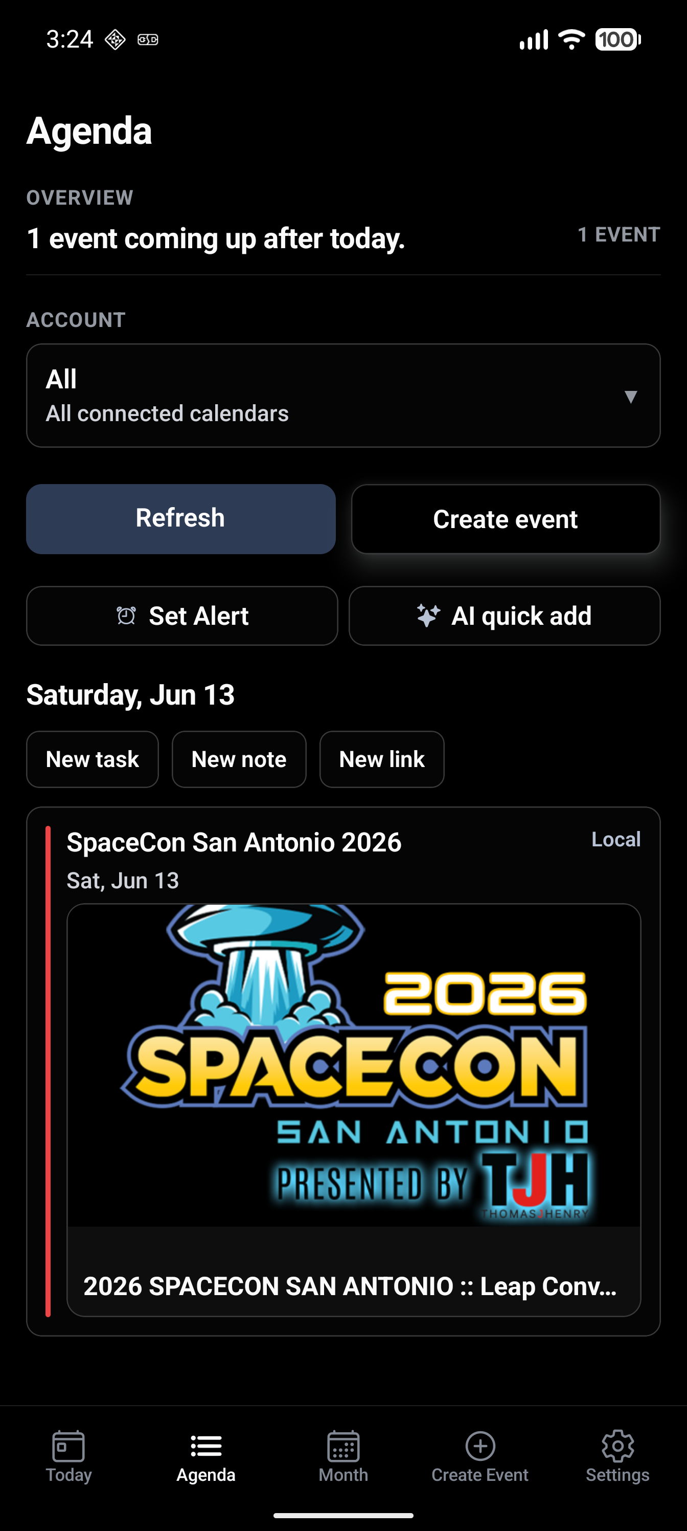 CalyFly Agenda view