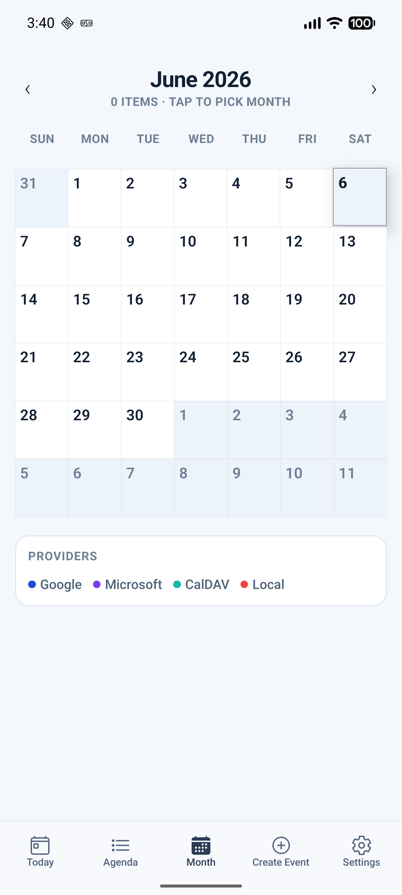 CalyFly calendar — Professional theme