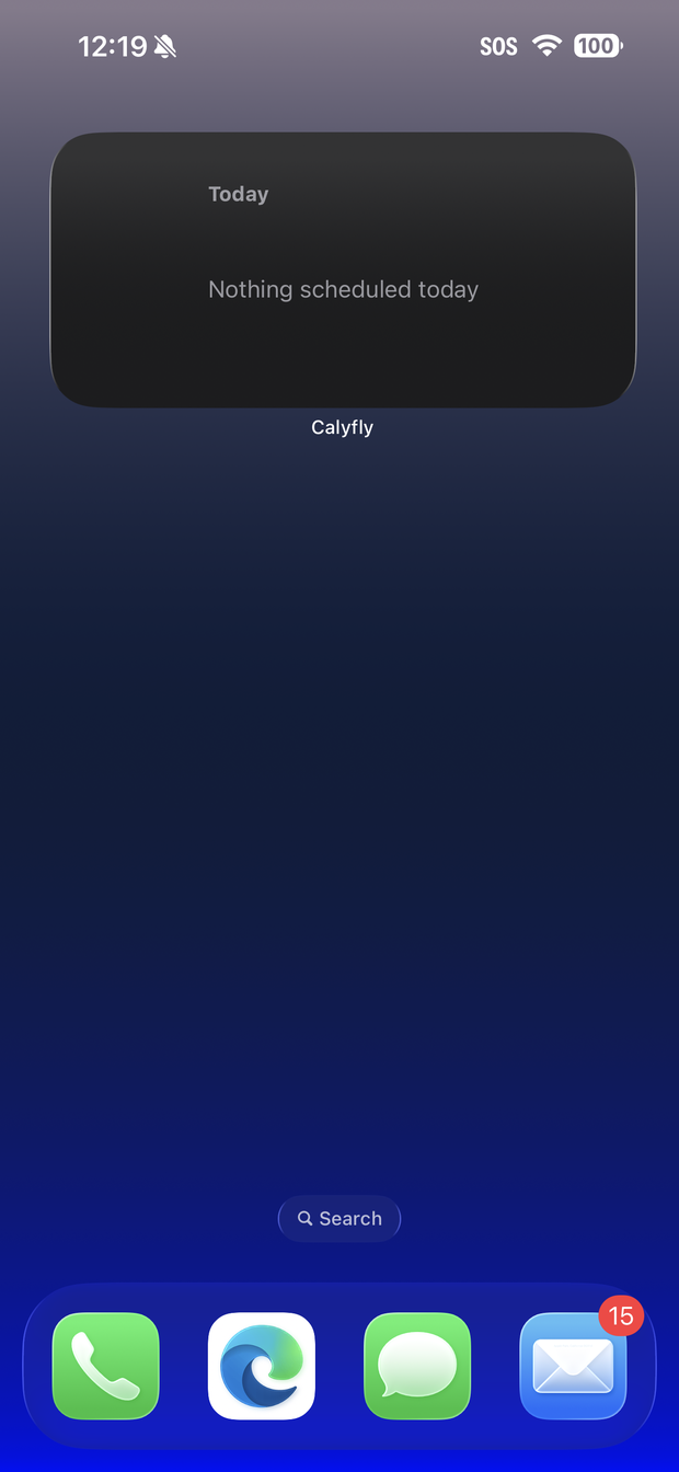 CalyFly Today widget on the iPhone home screen